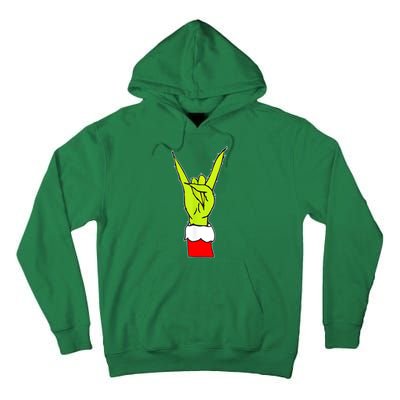 Funny Christmas Rock On Hand Rock & Roll Elf Xmas Gift Tall Hoodie