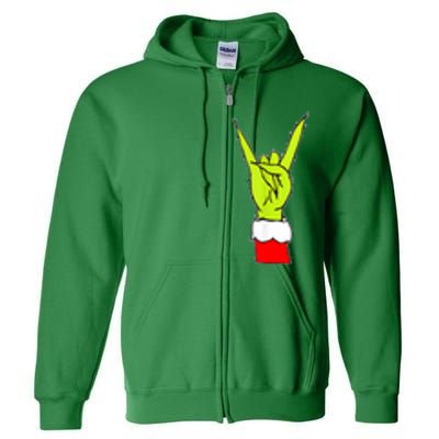 Funny Christmas Rock On Hand Rock & Roll Elf Xmas Gift Full Zip Hoodie