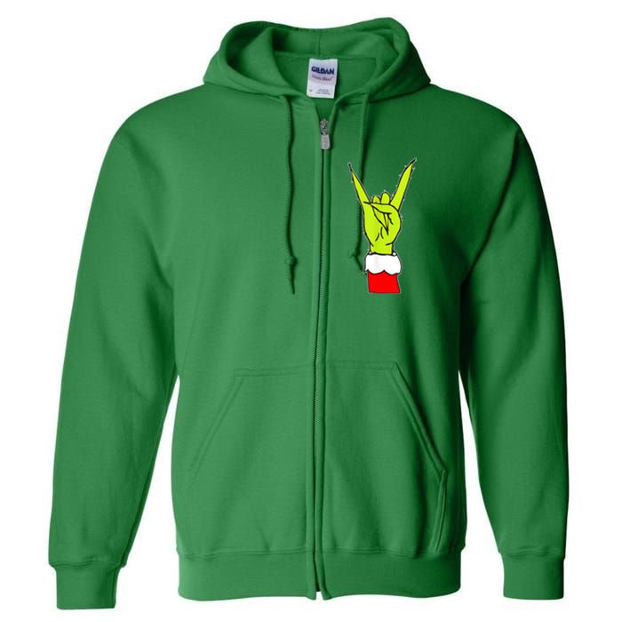 Funny Christmas Rock On Hand Rock & Roll Elf Xmas Gift Full Zip Hoodie