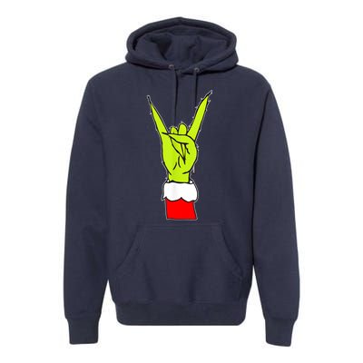 Funny Christmas Rock On Hand Rock & Roll Elf Xmas Gift Premium Hoodie