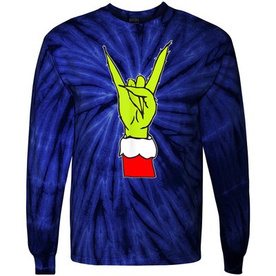 Funny Christmas Rock On Hand Rock & Roll Elf Xmas Gift Tie-Dye Long Sleeve Shirt