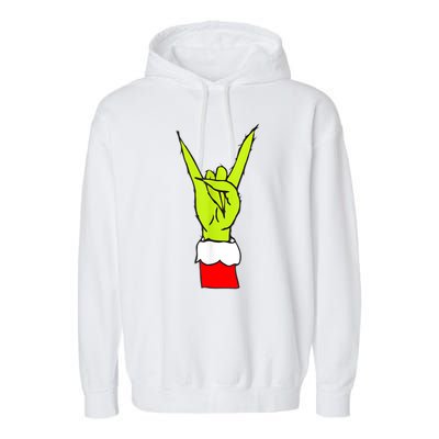 Funny Christmas Rock On Hand Rock & Roll Elf Xmas Gift Garment-Dyed Fleece Hoodie