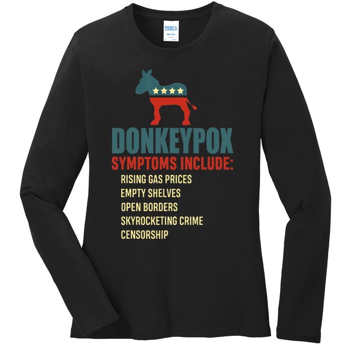 Funny Conservative Republican Anti Biden Donkeypox  Ladies Long Sleeve Shirt