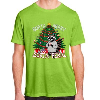 Funny Christmas Raccoon Sorta Merry Sorta Santa Feral Xmas Adult ChromaSoft Performance T-Shirt