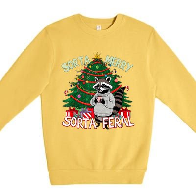 Funny Christmas Raccoon Sorta Merry Sorta Santa Feral Xmas Premium Crewneck Sweatshirt