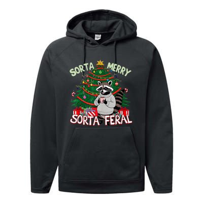 Funny Christmas Raccoon Sorta Merry Sorta Santa Feral Xmas Performance Fleece Hoodie