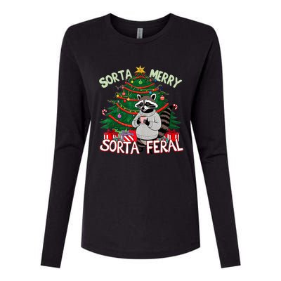 Funny Christmas Raccoon Sorta Merry Sorta Santa Feral Xmas Womens Cotton Relaxed Long Sleeve T-Shirt