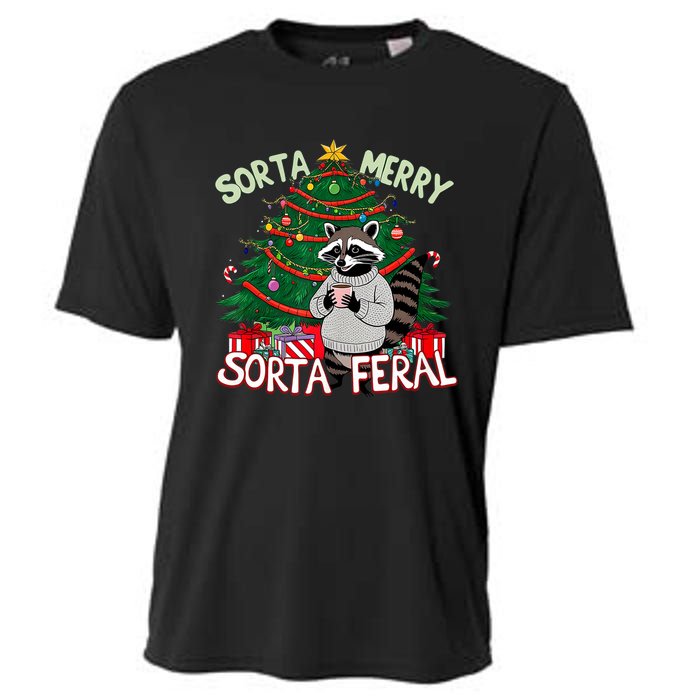 Funny Christmas Raccoon Sorta Merry Sorta Santa Feral Xmas Cooling Performance Crew T-Shirt