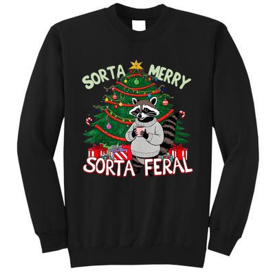 Funny Christmas Raccoon Sorta Merry Sorta Santa Feral Xmas Sweatshirt