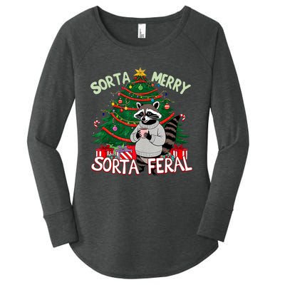 Funny Christmas Raccoon Sorta Merry Sorta Santa Feral Xmas Women's Perfect Tri Tunic Long Sleeve Shirt