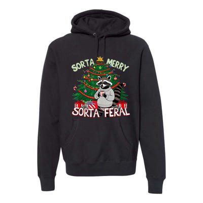 Funny Christmas Raccoon Sorta Merry Sorta Santa Feral Xmas Premium Hoodie