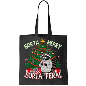 Funny Christmas Raccoon Sorta Merry Sorta Santa Feral Xmas Tote Bag