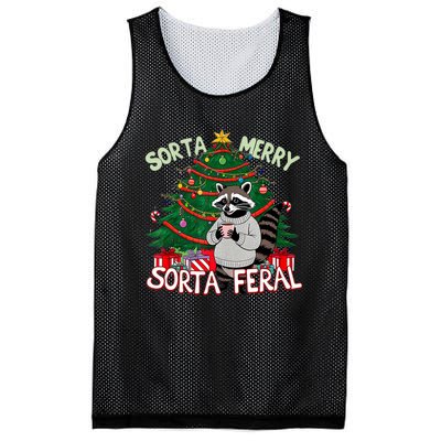 Funny Christmas Raccoon Sorta Merry Sorta Santa Feral Xmas Mesh Reversible Basketball Jersey Tank