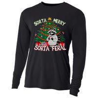 Funny Christmas Raccoon Sorta Merry Sorta Santa Feral Xmas Cooling Performance Long Sleeve Crew