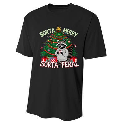 Funny Christmas Raccoon Sorta Merry Sorta Santa Feral Xmas Performance Sprint T-Shirt