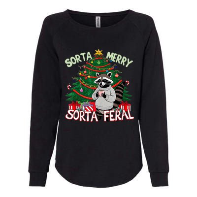 Funny Christmas Raccoon Sorta Merry Sorta Santa Feral Xmas Womens California Wash Sweatshirt