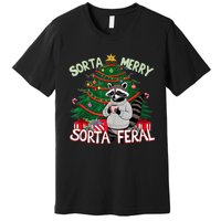 Funny Christmas Raccoon Sorta Merry Sorta Santa Feral Xmas Premium T-Shirt