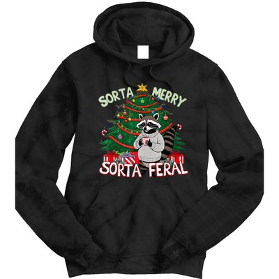 Funny Christmas Raccoon Sorta Merry Sorta Santa Feral Xmas Tie Dye Hoodie