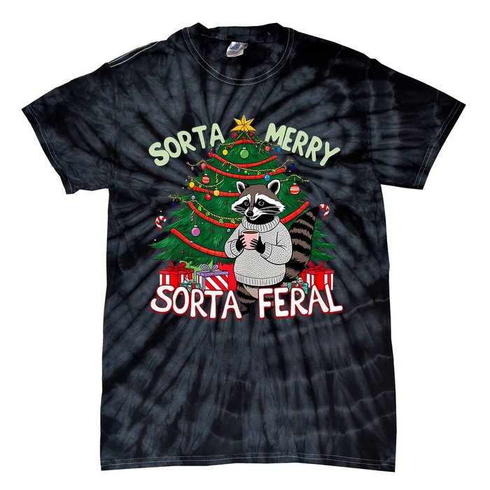 Funny Christmas Raccoon Sorta Merry Sorta Santa Feral Xmas Tie-Dye T-Shirt