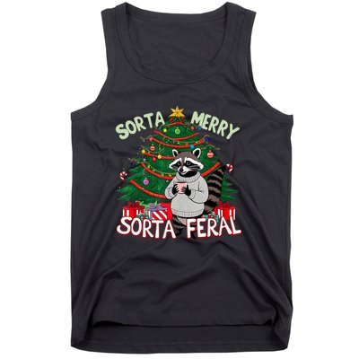 Funny Christmas Raccoon Sorta Merry Sorta Santa Feral Xmas Tank Top