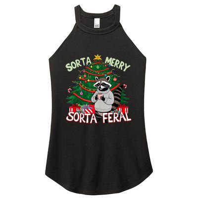 Funny Christmas Raccoon Sorta Merry Sorta Santa Feral Xmas Women's Perfect Tri Rocker Tank