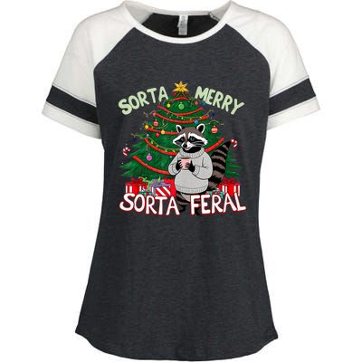 Funny Christmas Raccoon Sorta Merry Sorta Santa Feral Xmas Enza Ladies Jersey Colorblock Tee