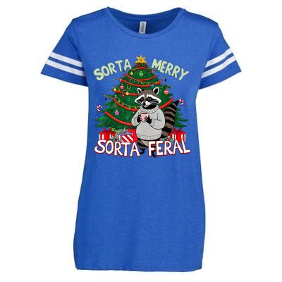 Funny Christmas Raccoon Sorta Merry Sorta Santa Feral Xmas Enza Ladies Jersey Football T-Shirt