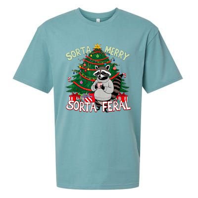 Funny Christmas Raccoon Sorta Merry Sorta Santa Feral Xmas Sueded Cloud Jersey T-Shirt