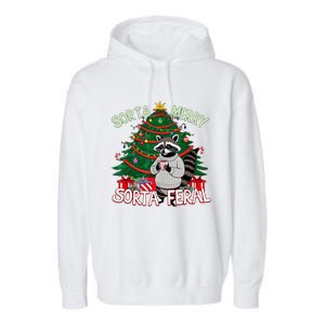 Funny Christmas Raccoon Sorta Merry Sorta Santa Feral Xmas Garment-Dyed Fleece Hoodie