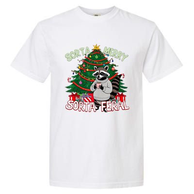 Funny Christmas Raccoon Sorta Merry Sorta Santa Feral Xmas Garment-Dyed Heavyweight T-Shirt