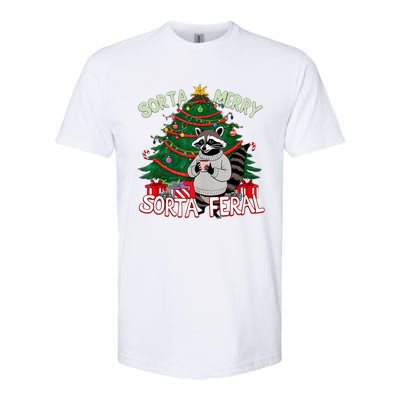 Funny Christmas Raccoon Sorta Merry Sorta Santa Feral Xmas Softstyle CVC T-Shirt