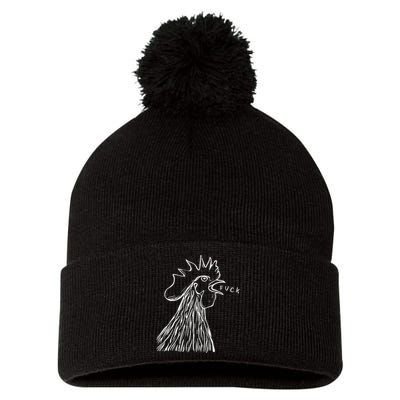 Funny Chicken Rooster Saying Fuck Pom Pom 12in Knit Beanie