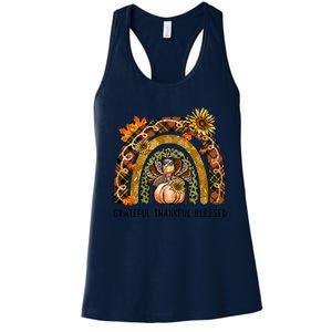 Funny Cute Raibown Grateful Thankful Blessed Thanksgiving Turkey Women's Racerback Tank