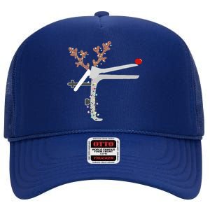 Funny Christmas Reindeer Speculum Nurse L&D Nursing Xmas  High Crown Mesh Back Trucker Hat