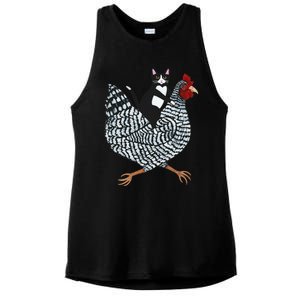 Funny Cat Riding Chicken Tuxedo Cat On A Chicken Lover Ladies PosiCharge Tri-Blend Wicking Tank