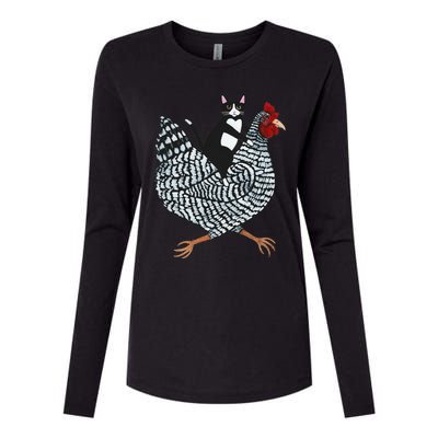 Funny Cat Riding Chicken Tuxedo Cat On A Chicken Lover Womens Cotton Relaxed Long Sleeve T-Shirt