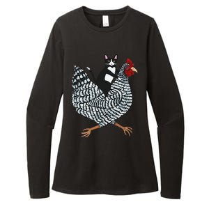 Funny Cat Riding Chicken Tuxedo Cat On A Chicken Lover Womens CVC Long Sleeve Shirt