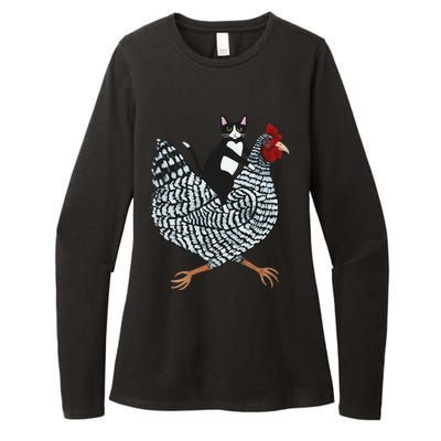 Funny Cat Riding Chicken Tuxedo Cat On A Chicken Lover Womens CVC Long Sleeve Shirt