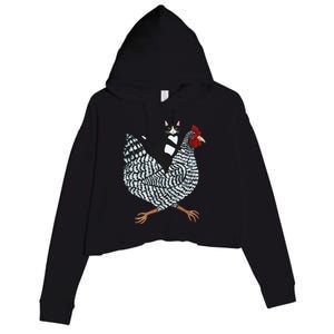 Funny Cat Riding Chicken Tuxedo Cat On A Chicken Lover Crop Fleece Hoodie