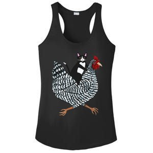 Funny Cat Riding Chicken Tuxedo Cat On A Chicken Lover Ladies PosiCharge Competitor Racerback Tank