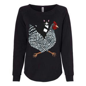 Funny Cat Riding Chicken Tuxedo Cat On A Chicken Lover Womens California Wash Sweatshirt