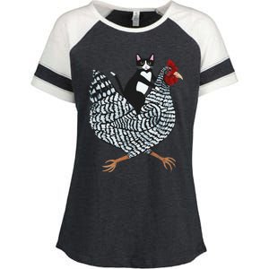 Funny Cat Riding Chicken Tuxedo Cat On A Chicken Lover Enza Ladies Jersey Colorblock Tee