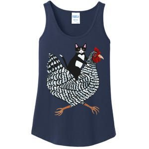 Funny Cat Riding Chicken Tuxedo Cat On A Chicken Lover Ladies Essential Tank