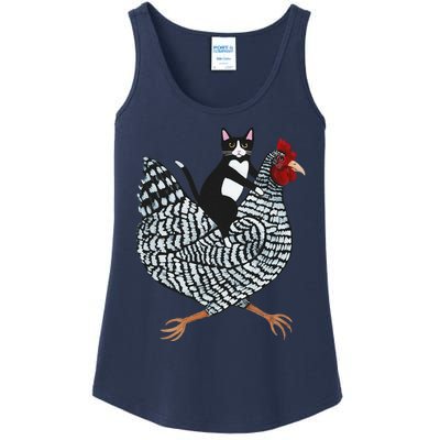 Funny Cat Riding Chicken Tuxedo Cat On A Chicken Lover Ladies Essential Tank