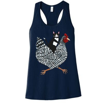 Funny Cat Riding Chicken Tuxedo Cat On A Chicken Lover Women's Racerback Tank