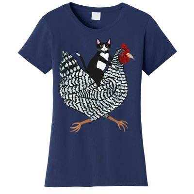 Funny Cat Riding Chicken Tuxedo Cat On A Chicken Lover Women's T-Shirt