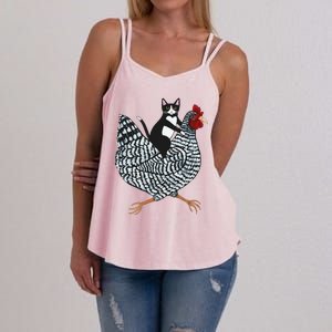 Funny Cat Riding Chicken Tuxedo Cat On A Chicken Lover Women's Strappy Tank