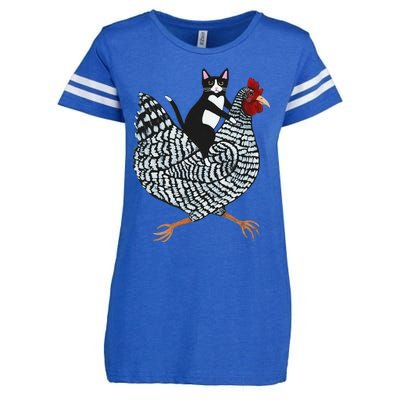 Funny Cat Riding Chicken Tuxedo Cat On A Chicken Lover Enza Ladies Jersey Football T-Shirt