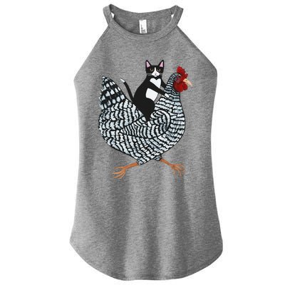 Funny Cat Riding Chicken Tuxedo Cat On A Chicken Lover Women's Perfect Tri Rocker Tank