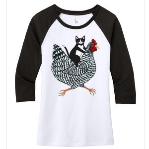 Funny Cat Riding Chicken Tuxedo Cat On A Chicken Lover Women's Tri-Blend 3/4-Sleeve Raglan Shirt